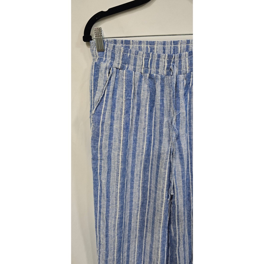 Briggs women M wide leg‎ pants linen blend stripped palazzo pants blue resort - Picture 2 of 8